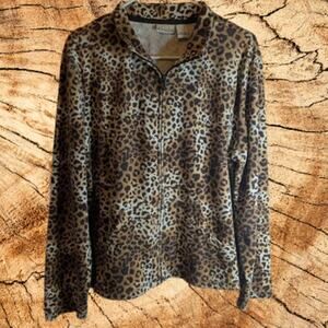 Kim Rogers Large Petite long sleeve sip front animal print cotton blend jacket.
